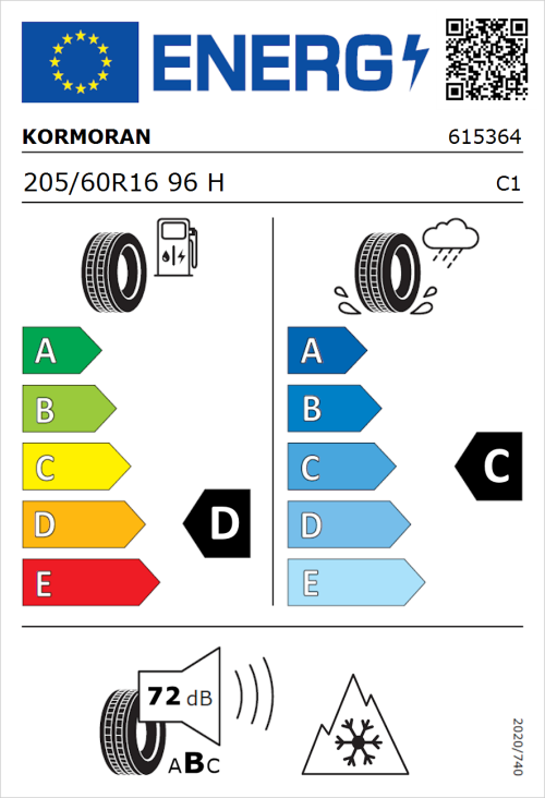 Tyre Label for Kormoran Snow 205/60R16 96H