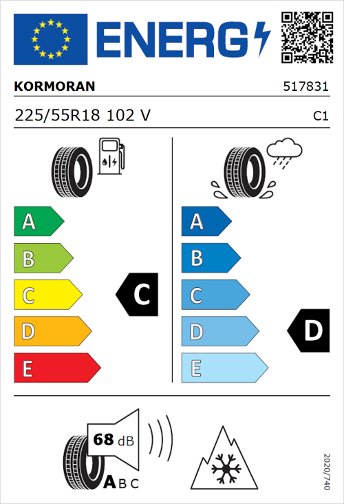 Tyre Label for Kormoran All Season 225/55R18 102V