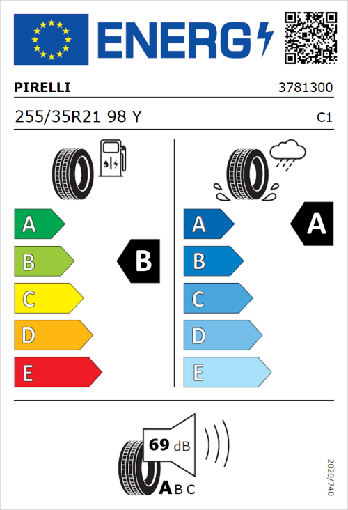 Tyre Label for Pirelli P Zero (PZ4) Sport Car 255/35R21 98Y