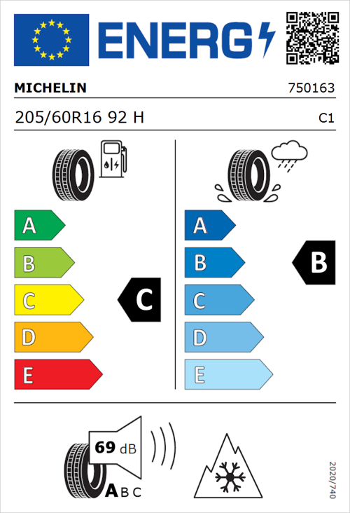 Tyre Label for Michelin CrossClimate 2 205/60R16 92H