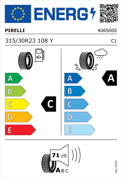Tyre Label for Pirelli P Zero (PZ4) Luxury 315/30R23 108Y