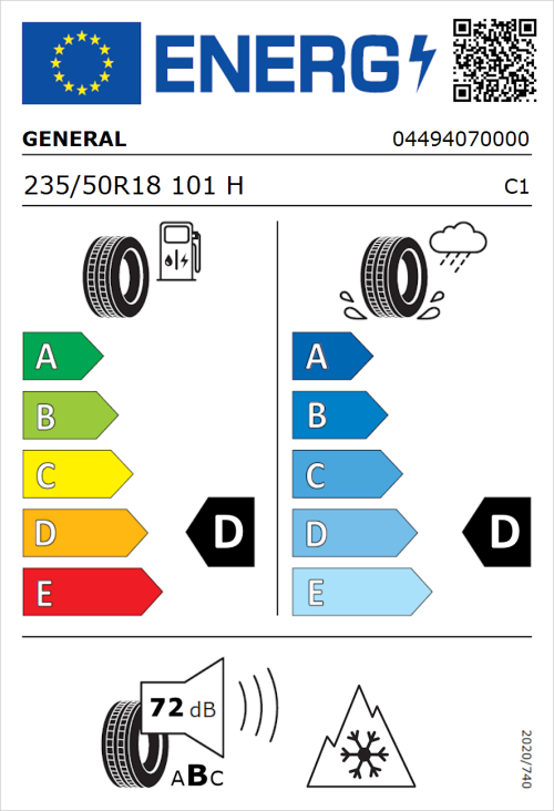 Tyre Label for General Grabber AT 3 235/50R18 101H
