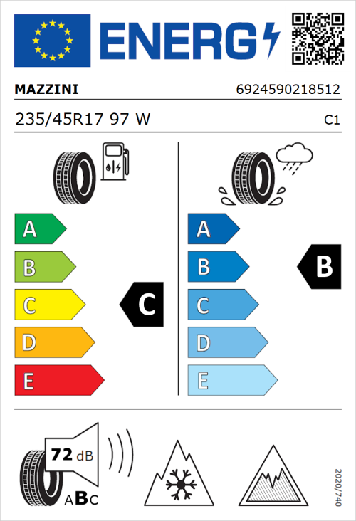 Tyre Label for Mazzini Versat-AS8 235/45R17 97W