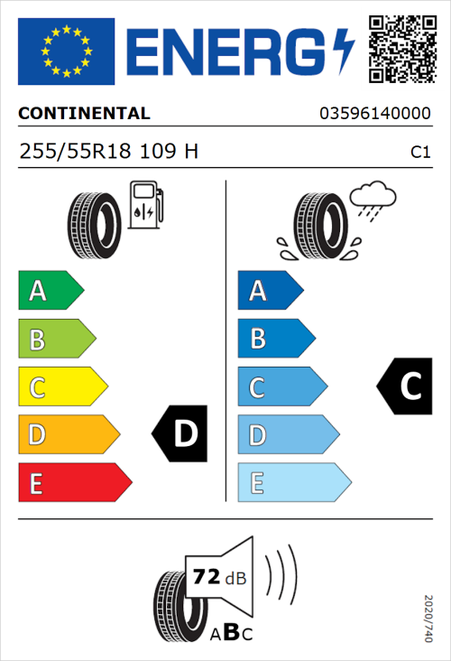 Tyre Label for Continental CrossContact H/T 255/55R18 109H