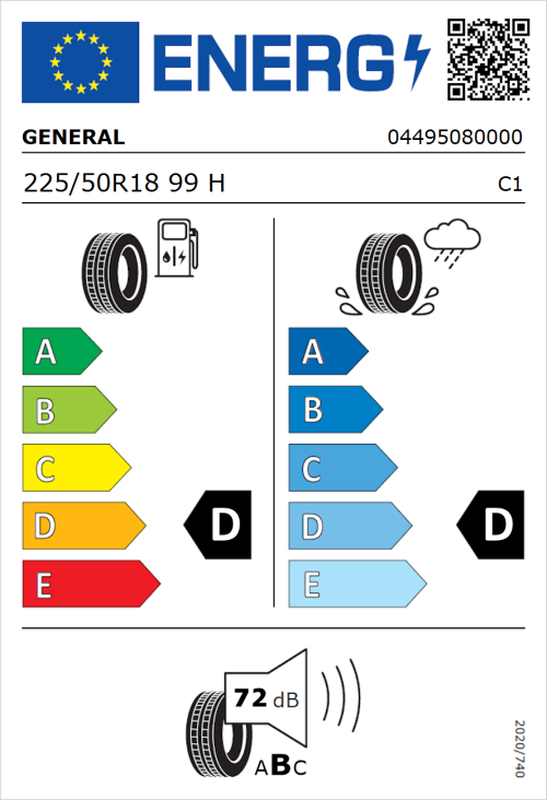 Tyre Label for General Grabber AT 3 225/50R18 99H