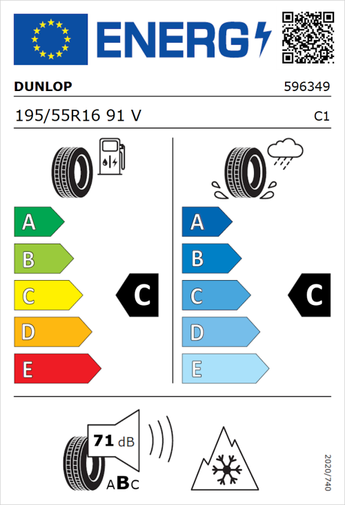 Tyre Label for Dunlop All Season 2 195/55R16 91V