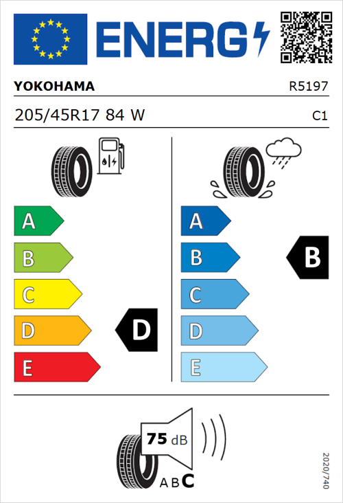 Tyre Label for Yokohama AD08R 205/45R17 84W