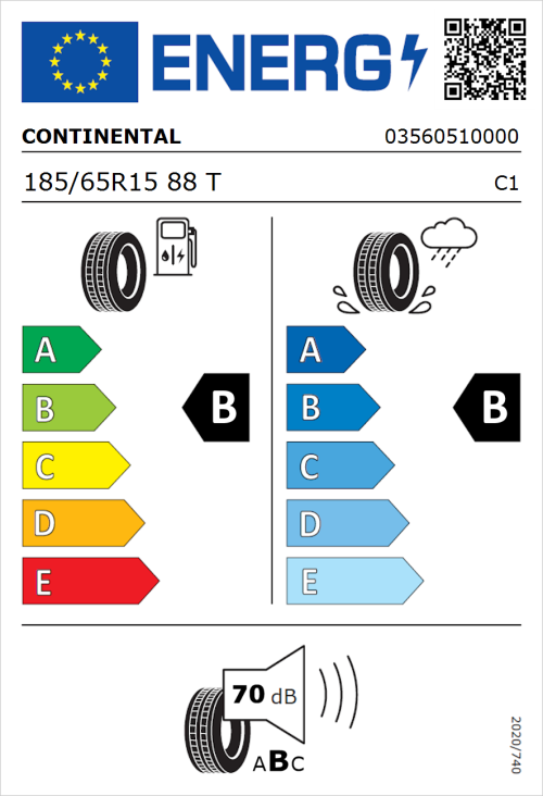 Tyre Label for Continental ContiEcoContact 5 185/65R15 88T