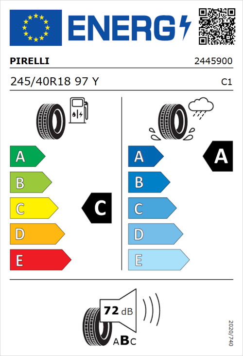 Tyre Label for Pirelli Cinturato P7 245/40R18 97Y