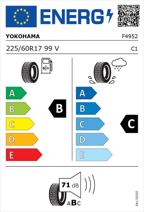 Tyre Label for Yokohama G91A 225/60R17 99V