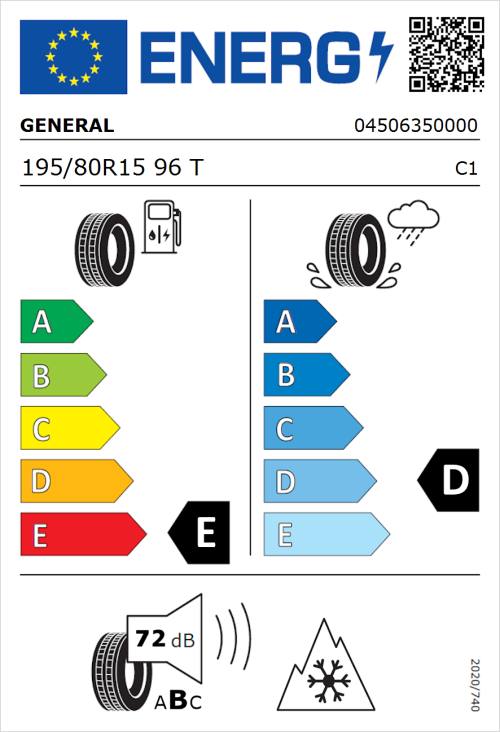 Tyre Label for General Grabber AT 3 195/80R15 96T