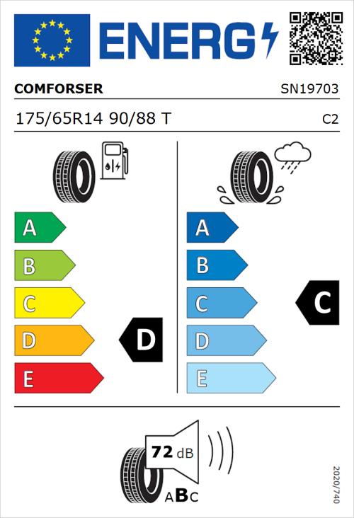 Tyre Label for Comforser CF350 175/65R14 90/88T